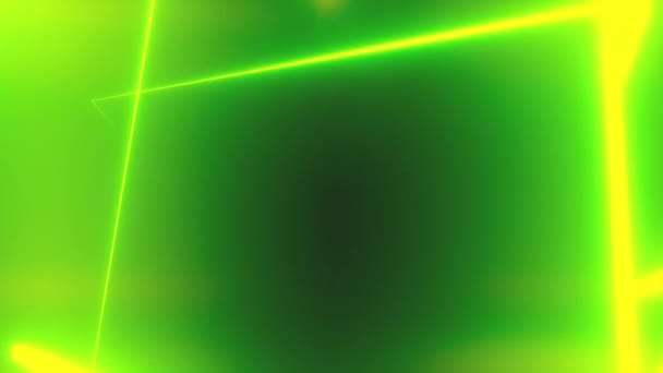 lignes néon jaune-vert vif sur fond noir forment tunnel triangle de mouvement. Fond d'écran abstrait rendu 3D vidéo 4k .