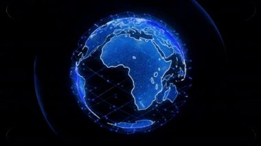 4K 'da siyah arkaplan üzerine konsept canlandırma konsepti için küresel telekomünikasyon uyduları sistemi tarafından kablosuz internet veri kablosuz bağlantısıName
