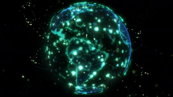 Цифровой земной шар - абстрактный 3D рендеринг спутников сети звездных линий связи, соединяющий мир. спутники создают oneweb или skybridge окружающей планеты передавая сложность большие данные наводнения — стоковое видео
