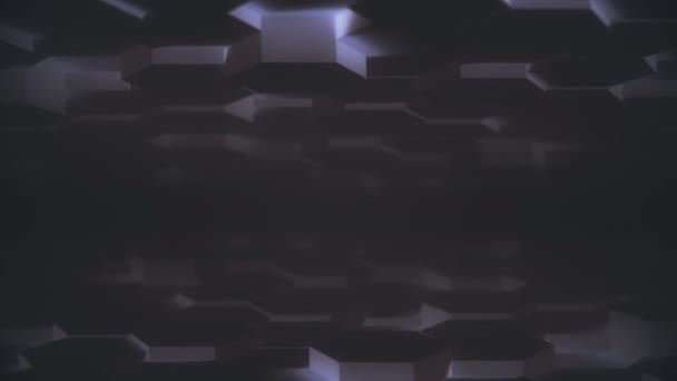 Resumo Hexágono Área de trabalho geométrica Superfície lisa Mova a luz brilhante limpo mínimo modelo de grade hexagonal, ondulação aleatória movimento 3D renderização tela de fundo na parede branca arquitetônica simples 4K UHD — Vídeo de Stock