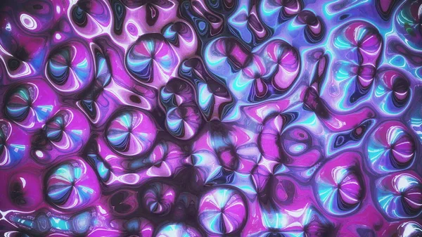 Textura iridescente multicolorida na moda de superfície vibrante ondulada com ondulações. Fluxo de reflexão metálico roxo, azure e azul. Design gráfico abstrato 3d renderização holográfica fundo em 4K. — Fotografia de Stock