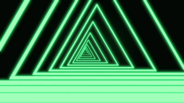 motion in vivid blue color neon triangle tunnel on black background, 3d rendering 4K video