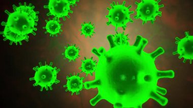 Organizma kan damarlarındaki Coronavirus 2019 nCov hücreleri siyah zemin üzerinde neon yeşil hücreler olarak sunulmaktadır. Koronavirüs, SARS, MERS gibi tehlikeli virüs vakaları kavramı. 3D görüntüleme 4K.