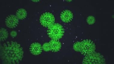 Kan damarlarındaki Coronavirus 2019-nCov 'un virüs hücreleri siyah zemin üzerinde mavi renkli hücreler olarak. Koronavirüs, SARS, MERS gibi tehlikeli virüs vakalarının animasyon konsepti. 3D görüntüleme 4K.