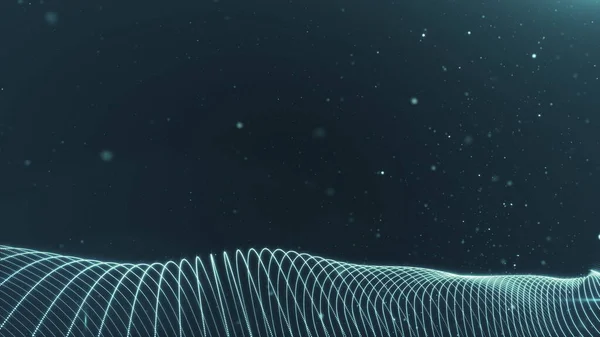 Abstrato digital onda fundo escuro azul 3d renderização animação desfocado partícula movimento fundo brilhando brilho e brilho partículas estrelas faíscas bokeh movimento — Fotografia de Stock