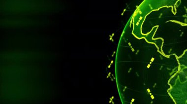 Soyut 3D görüntüleme uyduları yıldız bağlantı ağı, dijital dünya veri küresi - dünyayı birbirine bağlar. Uydular gezegeni çevreleyen bir ağ ya da gökyüzü köprüsü oluşturur. Karmaşıklık taşıyan büyük veriler taşar.