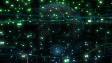 Dijital Earth veri küre etrafında büyük veri bulutu Soyut 3D oluşturma ağ bağlantısı bilgi işlem internet IoT AI teknolojisi-render