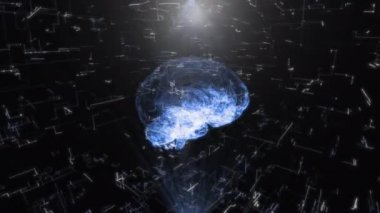 Yapay zekayı temsil eden beynin hologramı. Yapay Zeka. Akıllı veri madenciliği. Modern bilgisayar teknolojisi eğitimi. 3d hazırlayıcı
