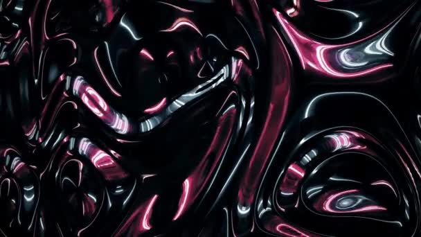 Roze, zilveren en zwart gekleurde iriserende metallic golvende reflectie oppervlak. Trendy vloeistofonttrekkingsstroom in 3D-weergave geanimeerde 4K video. — Stockvideo