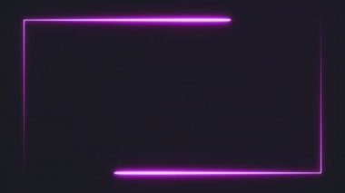Ekran kenarındaki mor neon çerçeve siyah arkaplanda iki hareketli çizgi tarafından oluşturuldu. Soyut arkaplan 3D görüntüleme 4k.
