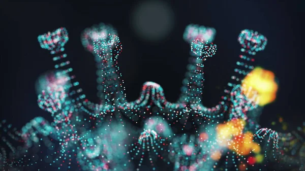 Visualização de infecção por vírus. Células patogênicas do Coronavirus 2019-nCoV dentro de humanos infectados mostradas como microrganismos esféricos de cor rosa em um fundo preto. animado 3d renderização close up 4k vídeo . — Fotografia de Stock