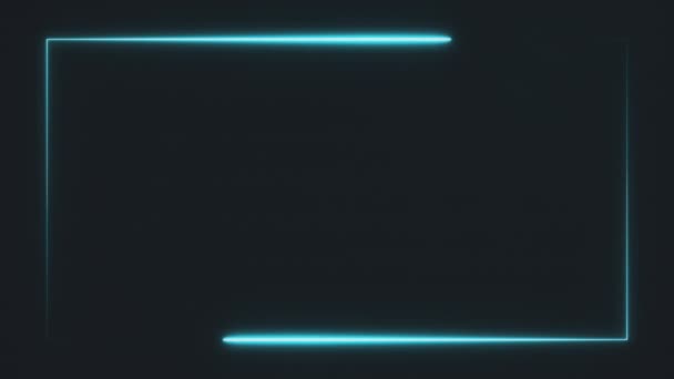 rectangle néon azur brillant à la bordure de l'écran formé par deux lignes mobiles sur fond noir. Fond d'écran abstrait rendu 3D vidéo 4k .