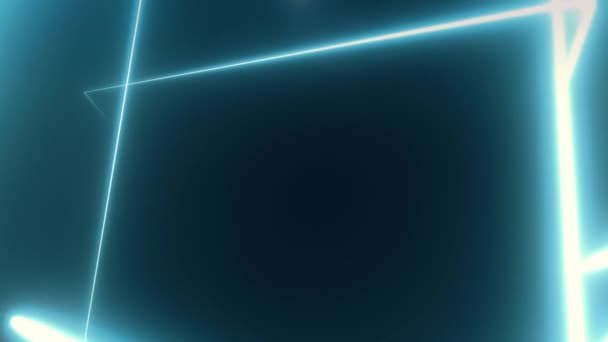 Movimento em túnel de triângulo de néon consistindo de linhas azuis coloridas em fundo preto, 3D renderização de vídeo 4K — Vídeo de Stock