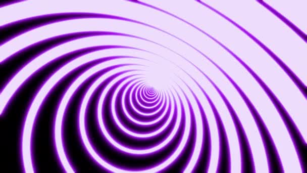Сгенерированный компьютером геометрический туннель неоновых кругов на черном фоне, состоящий из движущихся красочных голубых узких пересечённых полос. Искусство, коммерческая и деловая концепция движения назад. 3D рендеринг — стоковое видео