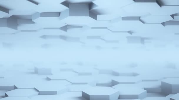 Abstrakcyjny sześciokątny geometryczny pulpit Powierzchnia Gładka Ruch światło jasne czyste minimalne sześciokątny model siatki, losowe machanie ruch 3D renderowania tła płótno w zwykłej architektonicznej pustej ścianie 4K UHD — Wideo stockowe
