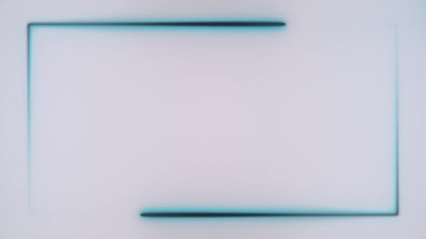 Due linee luminose al neon blu brillante si muovono su sfondo bianco e formano cornice al bordo dello schermo. Sfondo digitale astratto 3D rendering 4k video negativo . — Video Stock