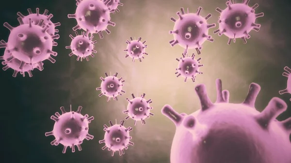 Virus infection visualization. Coronavirus 2019-nCoV pathogen cells inside infected human shown as pink colored spherical microorganisms on a black background. Animated 3d rendering close up 4K video. — ストック写真