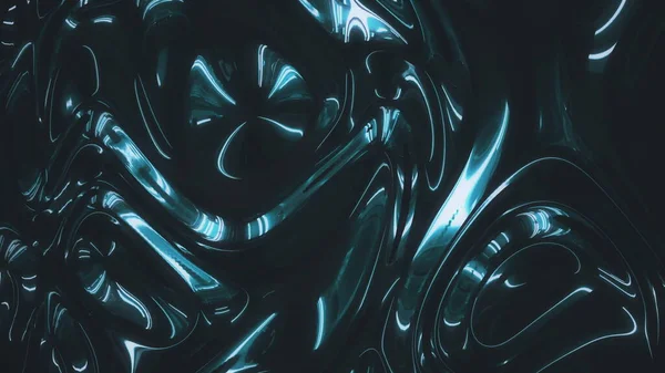 Colore azzurro scuro metallizzato con increspature in movimento e ombre profonde. Elegante disegno grafico astratto 3D rendering olografico di sfondo video 4K . — Foto Stock