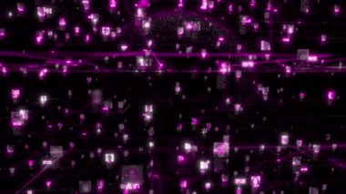 Büyük veritabanı kavramında sosyal ağa bağlanan insanlar, ağda dünya siluetinin arka planıyla bağlantılı olan insan seli ile yüz yüze geliyorlar, 3D görüntüleme 4K.