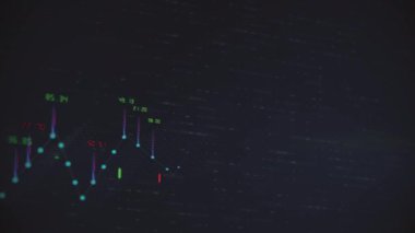 Finansal grafik ve veri iş dijital eğilim veri ve Hisse senedi kavramı olarak soyut 3d render arka plan üzerinde sayıların sürekli bir artış gösteren, büyüyen grafikler ve sayıların akan sayaçları