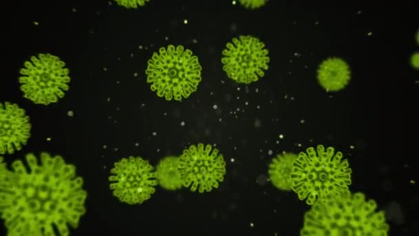 Bewegung pathogener Mikroorganismen im menschlichen Körper. Virus und Bakterien unter Elektron. Mikroskopisch kleine Vergrößerung des Coronavirus, das Grippe und chronische Lungenentzündung verursacht, die zum Tod führt. — Stockvideo