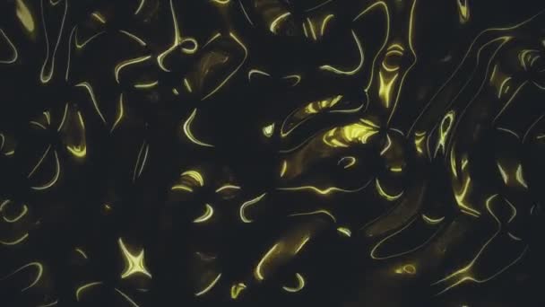 Textura metálica de ouro amarelo escuro com ondulações móveis e sombras profundas. Fluxo de reflexão na moda em 3D renderização holográfica fundo abstrato vídeo 4K. — Vídeo de Stock