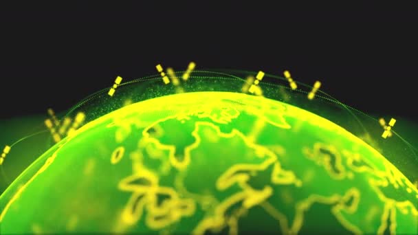 Глобальная сеть подключения мира абстрактной 3D рендеринга спутников Starlink. Спутники создают oneweb или skybridge окружающей планеты передавая сложность большие данные наводнения современные цифровые — стоковое видео