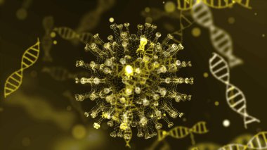 Siyah bir zemin üzerinde hareket eden yeşil küresel mikroorganizmalar olarak gösterilen enfekte organizma içindeki Coronavirus 2019 nCoV patojen hücrelerinin sanal animasyonlu temsili. 4K görüntüleme 3D soyut.