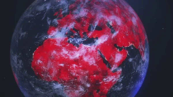 Animowana, pandemiczna mapa świata rozprzestrzeniającego się koronawirusu covid 19. Mapa ciemnych kontynentów z pomarańczowymi ikonami miast ze statystykami epidemii. 3d tło renderowania wideo 4K. — Zdjęcie stockowe