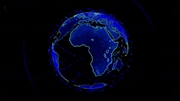 Беспроводной интернет Wi-Fi подключение к глобальной системе телекоммуникационных спутников в 3D визуализации концепция анимации на черном фоне в 4K — стоковое видео