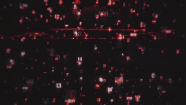 Koncept sociální sítě s propojením lidí portréty spojené jasně červené čáry na pozadí modelu planety, 3D vykreslování 4K video. — Stock video