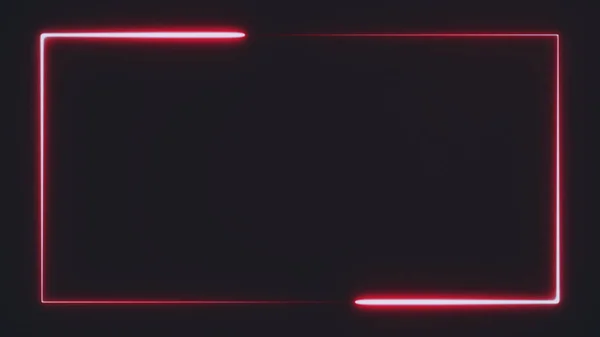 bright red neon rectangle frame at the screen edge formed by a couple of moving lines on black background. Abstract backdrop 3D rendering 4k video.
