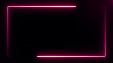 Ekran kenarındaki parlak mor neon çerçeve siyah arkaplanda iki hareketli çizgi tarafından oluşturuldu. Soyut arkaplan 3D görüntüleme 4k.
