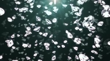 Işık huzmelerinde parlayan kristaller ızgara bir arka plana düşer. Kristal yüzler üzerinde titreyen yüzeysel alan atışı derinliği. Devamlı döngü animasyonu. 3d hazırlayıcı