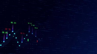Finansal grafik ve veri iş dijital eğilim veri ve Hisse senedi kavramı olarak soyut 3d render arka plan üzerinde sayıların sürekli bir artış gösteren, büyüyen grafikler ve sayıların akan sayaçları