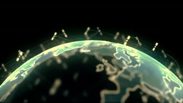 Wereldwijde netwerkverbinding de abstracte 3D rendering satellieten starlink. satellieten maken oneweb of skybridge omringende planeet overbrengen complexiteit big data vloed de moderne digitale — Stockvideo