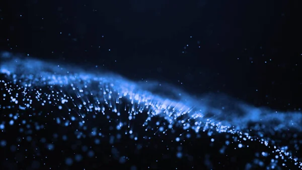 Resumen Fondo de onda digital azul oscuro 3d renderizado animación borrosa partícula movimiento fondo brillante brillo y brillo partículas estrellas chispas movimiento bokeh —  Fotos de Stock