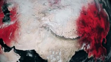 Coronavirus COVID 19 karanlık küresel harita sağlık verileri ve pandemik uyarı pembe tableti. Wu Han virüs enfeksiyonu tüm dünyaya yayılıyor. Salgın konsepti 3d canlandırmalı arkaplan 4K video.