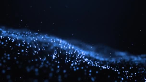 Astratto digitale onda sfondo blu scuro 3d rendering animazione offuscata movimento delle particelle sfondo scintillante scintillio e scintillio particelle stelle scintille bokeh movimento — Video Stock