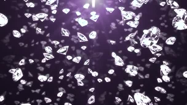 Visual effect. crystals glittering in rays of light fall on a purple background. flickering on crystal faces. continuous loop animation. 3d render — Stock Video