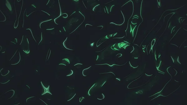 Металева яскраво-зелена поверхня темно-зеленого кольору з пульсаціями руху. Концепція рідкого візерунка голографічного фону. Тривимірне відображення в 4K . — стокове фото