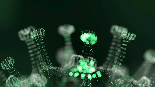 Coronavirus 2019-nCov cells in organism blood vessel presented as neon green cells on black background. Concept of dangerous virus strain cases like coronavirus, SARS, MERS. 3d rendering 4K video. — Stock Photo, Image