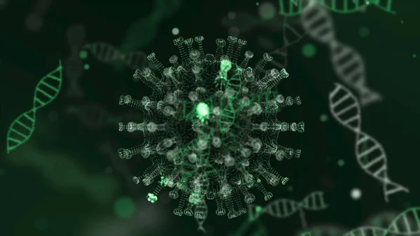 Coronavirus 2019-nCélulas cov en el vaso sanguíneo del organismo presentadas como células verdes de neón sobre fondo negro. Concepto de casos peligrosos de cepas virales como coronavirus, SARS, MERS. 3D representación de vídeo 4K. —  Fotos de Stock
