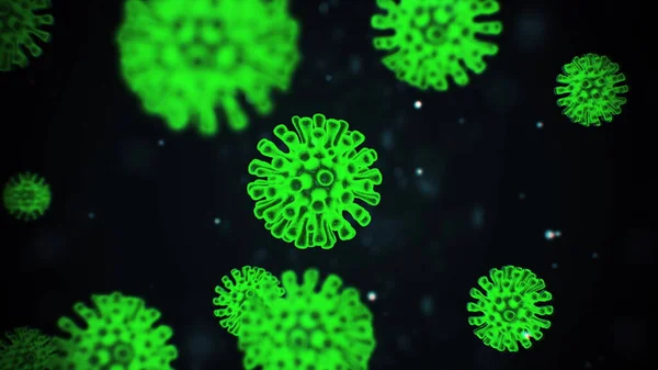 Visualisierung von Virusinfektionen. Coronavirus 2019-ncov-Erregerzellen in infizierten menschlichen Zellen, dargestellt als rosafarbene kugelförmige Mikroorganismen auf schwarzem Hintergrund. animiertes 3D-Rendering in Nahaufnahme 4k-Video. — Stockfoto