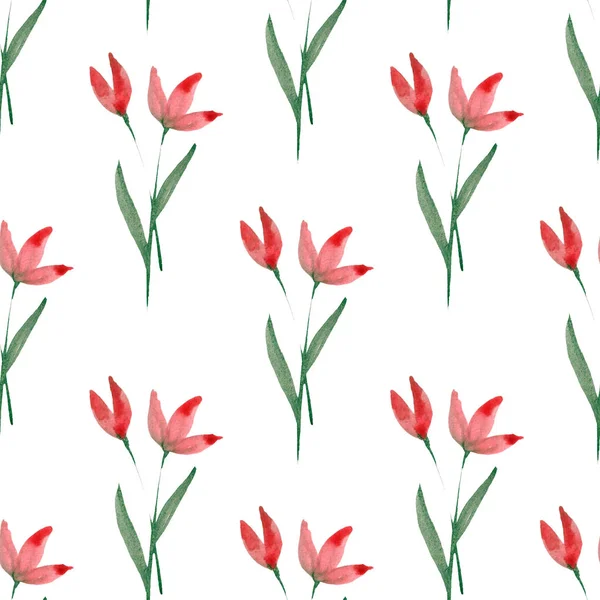 Kırmızı çiçek suluboya desen