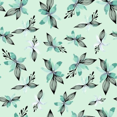 Sulu Boya Dikişsiz çiçek desenli. 