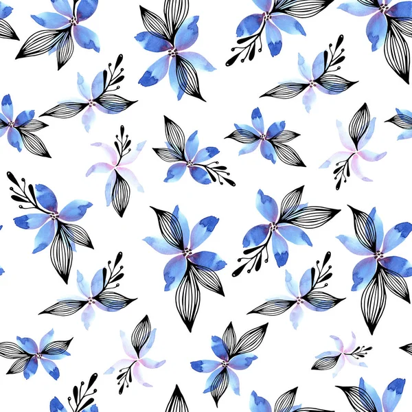 Aquarelle motif floral sans couture sur blanc . — Photo