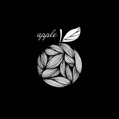 Bir elma soyut çizim siyah bir zemin üzerine beyaz