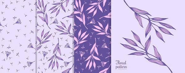 Seamless pattern of leaves and flowers. — Stock Vector