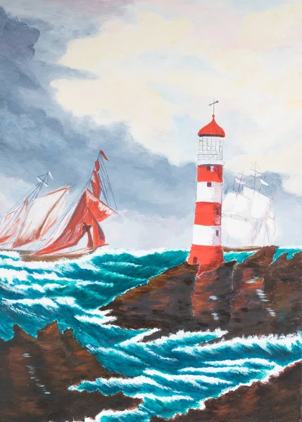 Sailing Past the Lighthouse — Stock Photo, Image